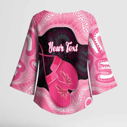 Personalised Australia Breast Cancer Support Kimono Sleeve Blouse Pink Cockatoo Fight Boxing Gloves Aboriginal Art