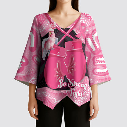 Personalised Australia Breast Cancer Support Kimono Sleeve Blouse Pink Cockatoo Fight Boxing Gloves Aboriginal Art