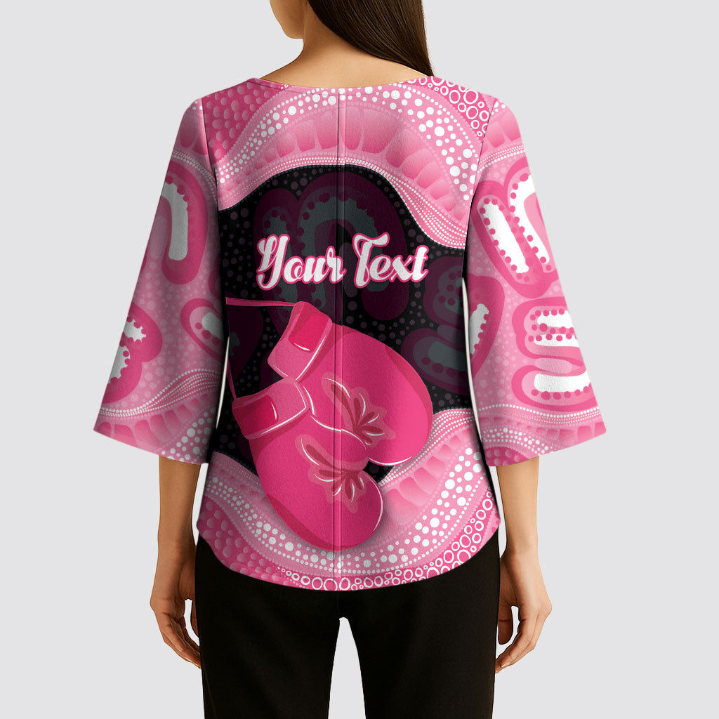 Personalised Australia Breast Cancer Support Kimono Sleeve Blouse Pink Cockatoo Fight Boxing Gloves Aboriginal Art