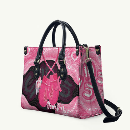 Personalised Australia Breast Cancer Support Leather Bag Pink Cockatoo Fight Boxing Gloves Aboriginal Art