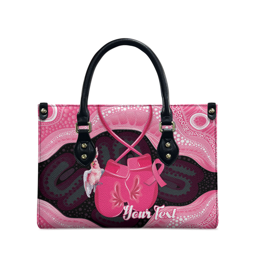 Personalised Australia Breast Cancer Support Leather Bag Pink Cockatoo Fight Boxing Gloves Aboriginal Art