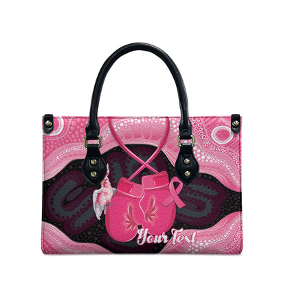 Personalised Australia Breast Cancer Support Leather Bag Pink Cockatoo Fight Boxing Gloves Aboriginal Art