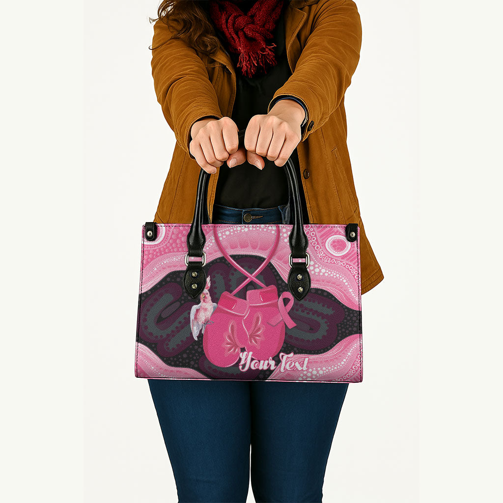 Personalised Australia Breast Cancer Support Leather Bag Pink Cockatoo Fight Boxing Gloves Aboriginal Art
