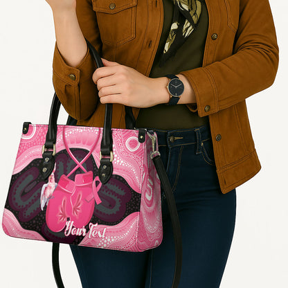 Personalised Australia Breast Cancer Support Leather Bag Pink Cockatoo Fight Boxing Gloves Aboriginal Art