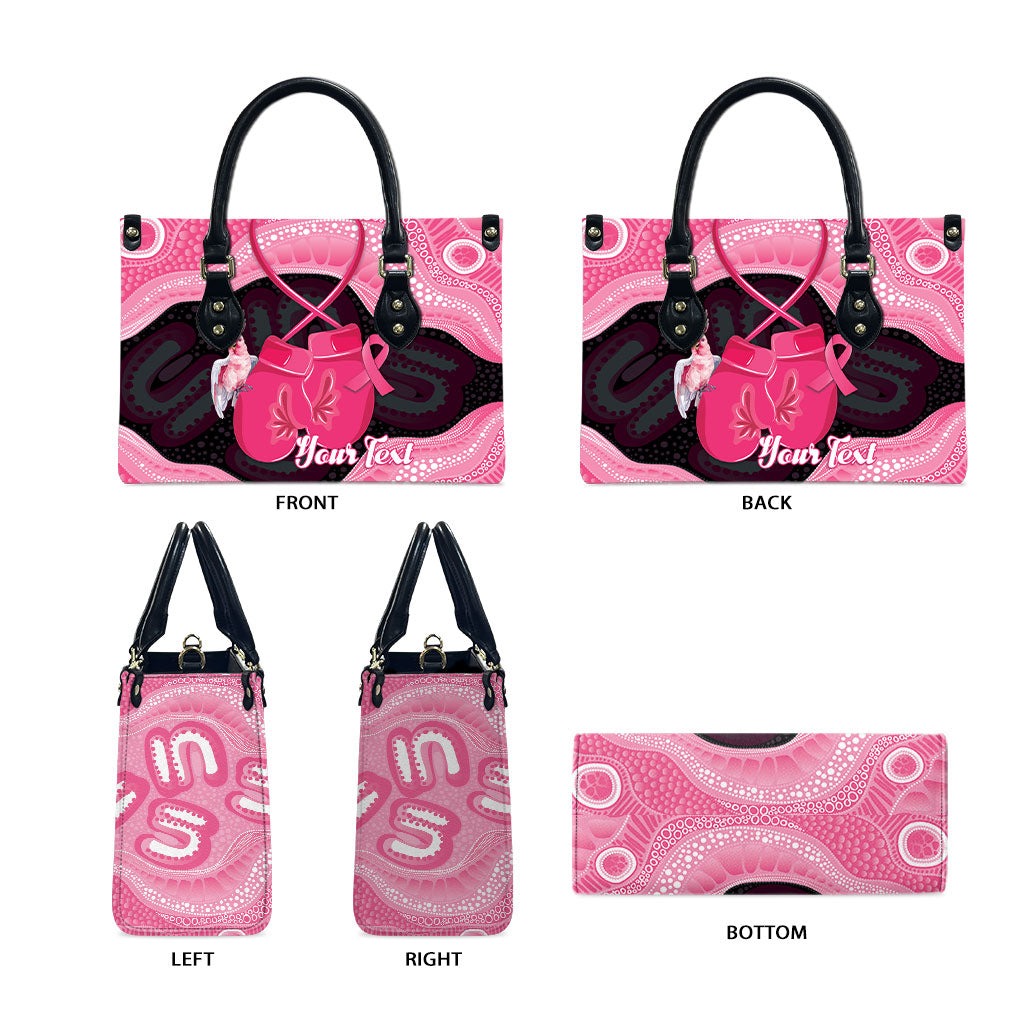 Personalised Australia Breast Cancer Support Leather Bag Pink Cockatoo Fight Boxing Gloves Aboriginal Art