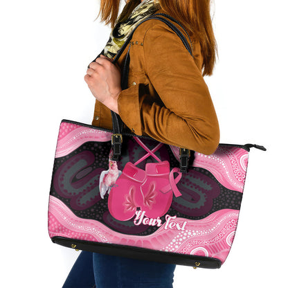 Personalised Australia Breast Cancer Support Leather Tote Bag Pink Cockatoo Fight Boxing Gloves Aboriginal Art