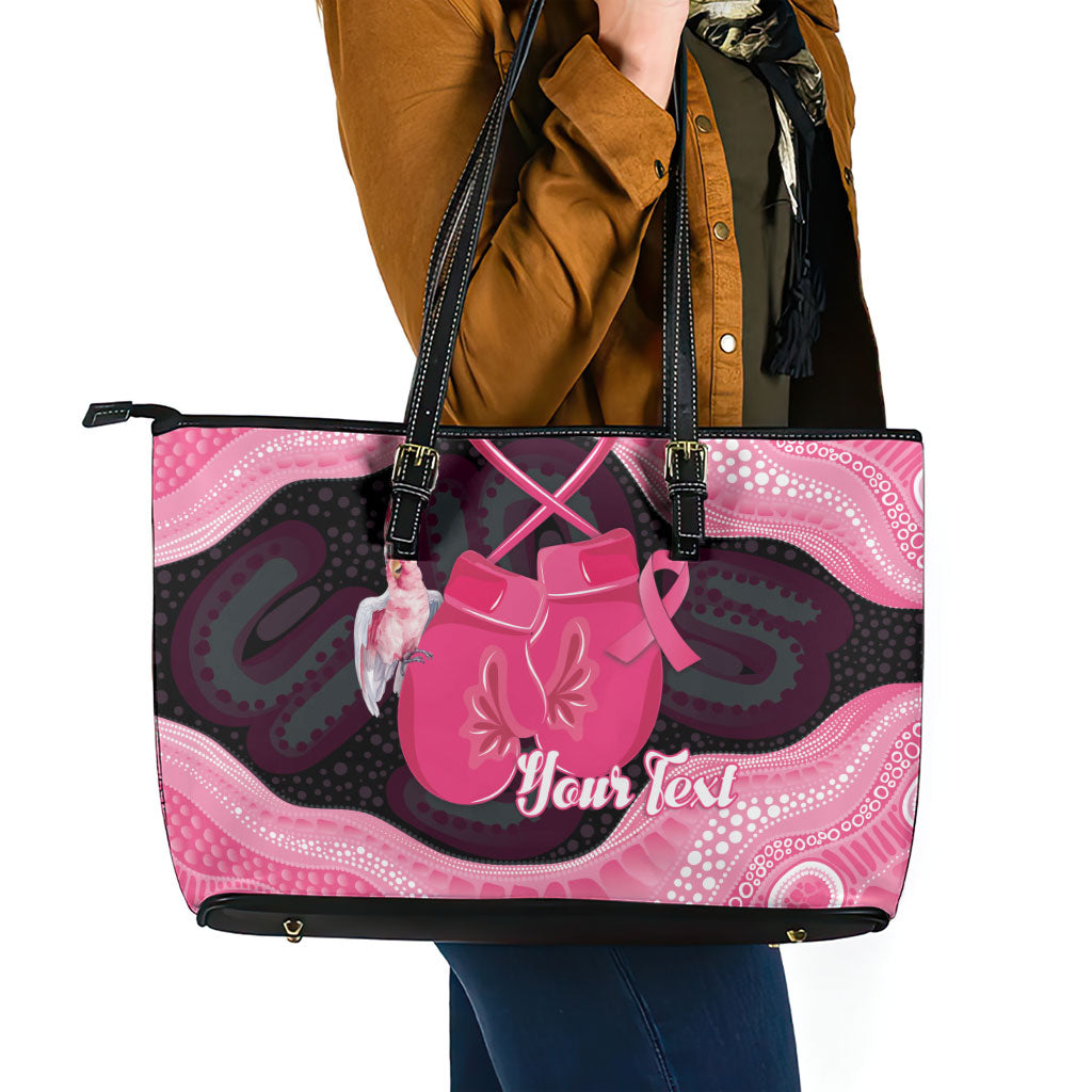 Personalised Australia Breast Cancer Support Leather Tote Bag Pink Cockatoo Fight Boxing Gloves Aboriginal Art