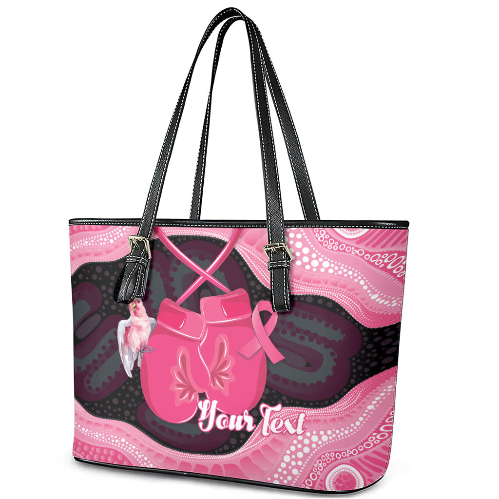 Personalised Australia Breast Cancer Support Leather Tote Bag Pink Cockatoo Fight Boxing Gloves Aboriginal Art