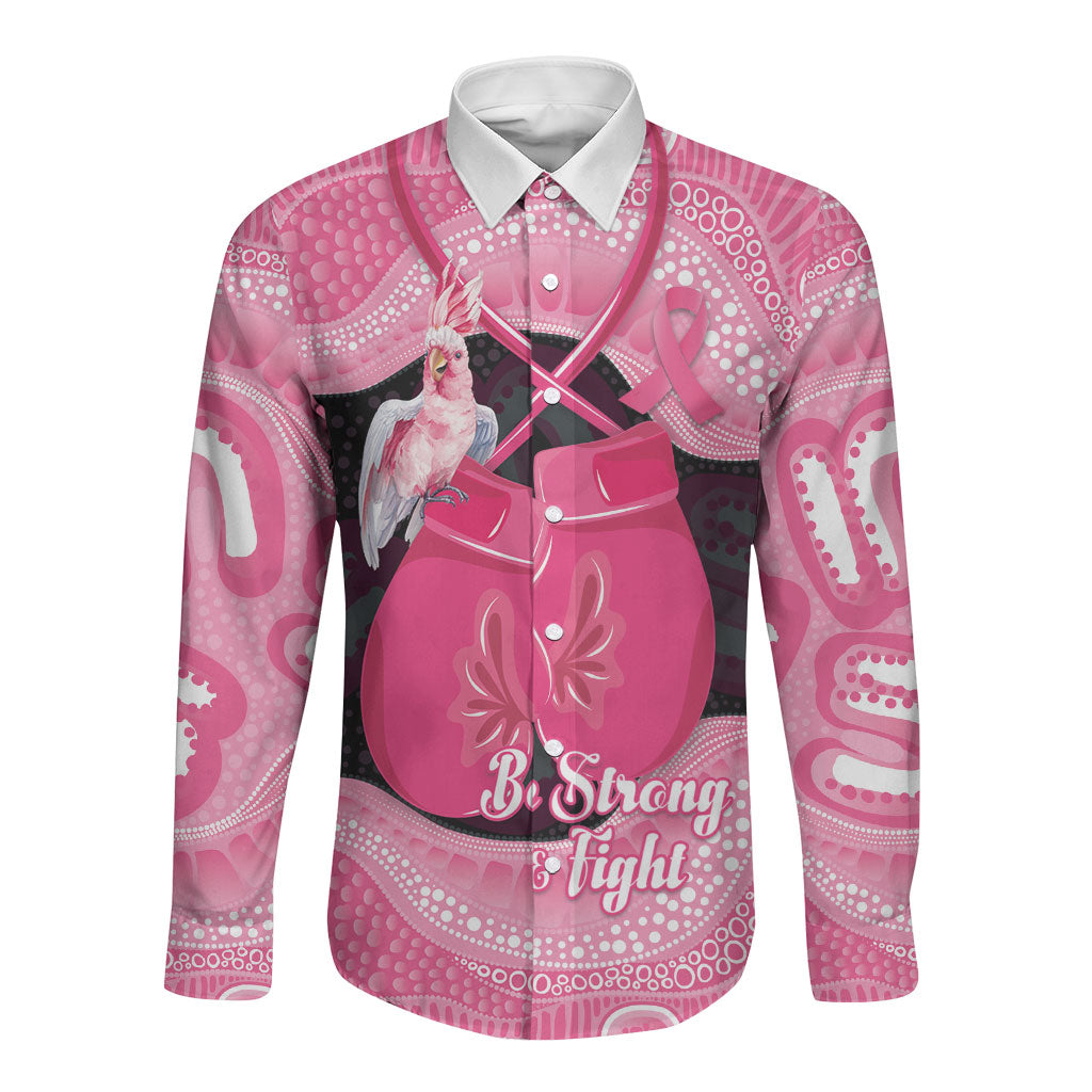 Personalised Australia Breast Cancer Support Long Sleeve Button Shirt Pink Cockatoo Fight Boxing Gloves Aboriginal Art