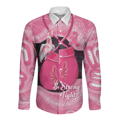 Personalised Australia Breast Cancer Support Long Sleeve Button Shirt Pink Cockatoo Fight Boxing Gloves Aboriginal Art