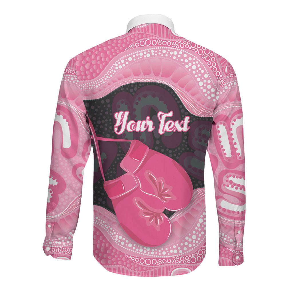 Personalised Australia Breast Cancer Support Long Sleeve Button Shirt Pink Cockatoo Fight Boxing Gloves Aboriginal Art