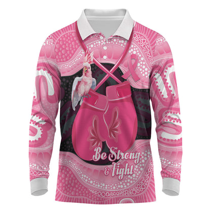 Personalised Australia Breast Cancer Support Long Sleeve Polo Shirt Pink Cockatoo Fight Boxing Gloves Aboriginal Art