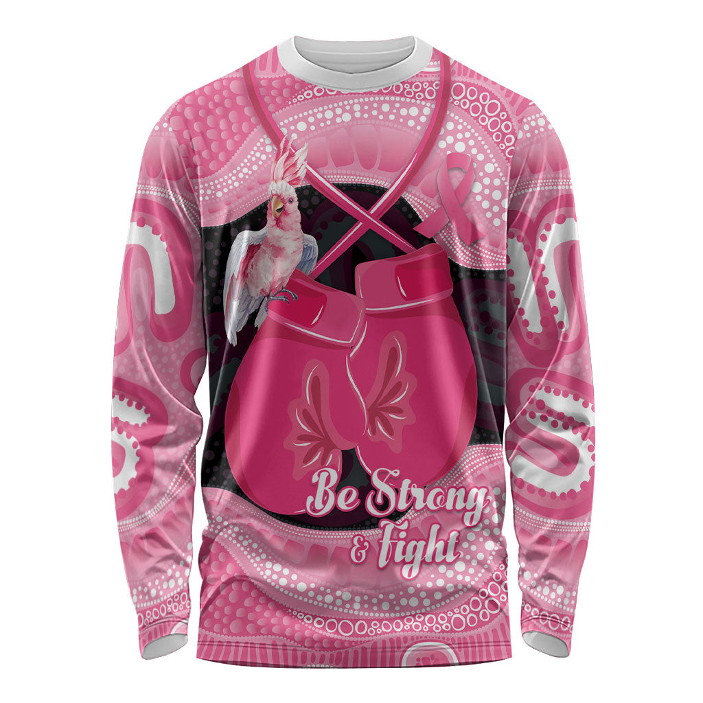 Personalised Australia Breast Cancer Support Long Sleeve Shirt Pink Cockatoo Fight Boxing Gloves Aboriginal Art