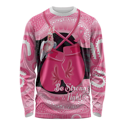 Personalised Australia Breast Cancer Support Long Sleeve Shirt Pink Cockatoo Fight Boxing Gloves Aboriginal Art