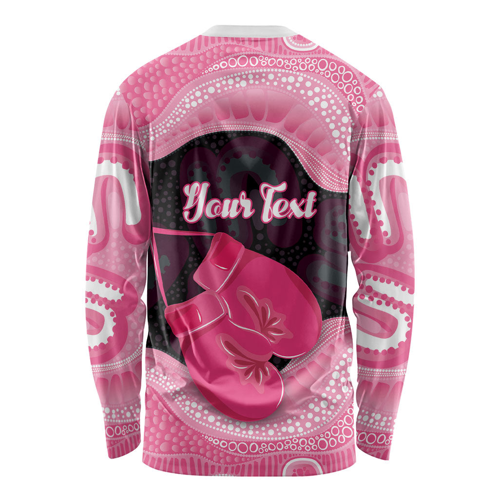 Personalised Australia Breast Cancer Support Long Sleeve Shirt Pink Cockatoo Fight Boxing Gloves Aboriginal Art