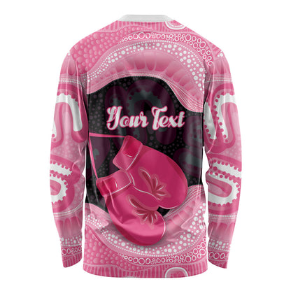 Personalised Australia Breast Cancer Support Long Sleeve Shirt Pink Cockatoo Fight Boxing Gloves Aboriginal Art