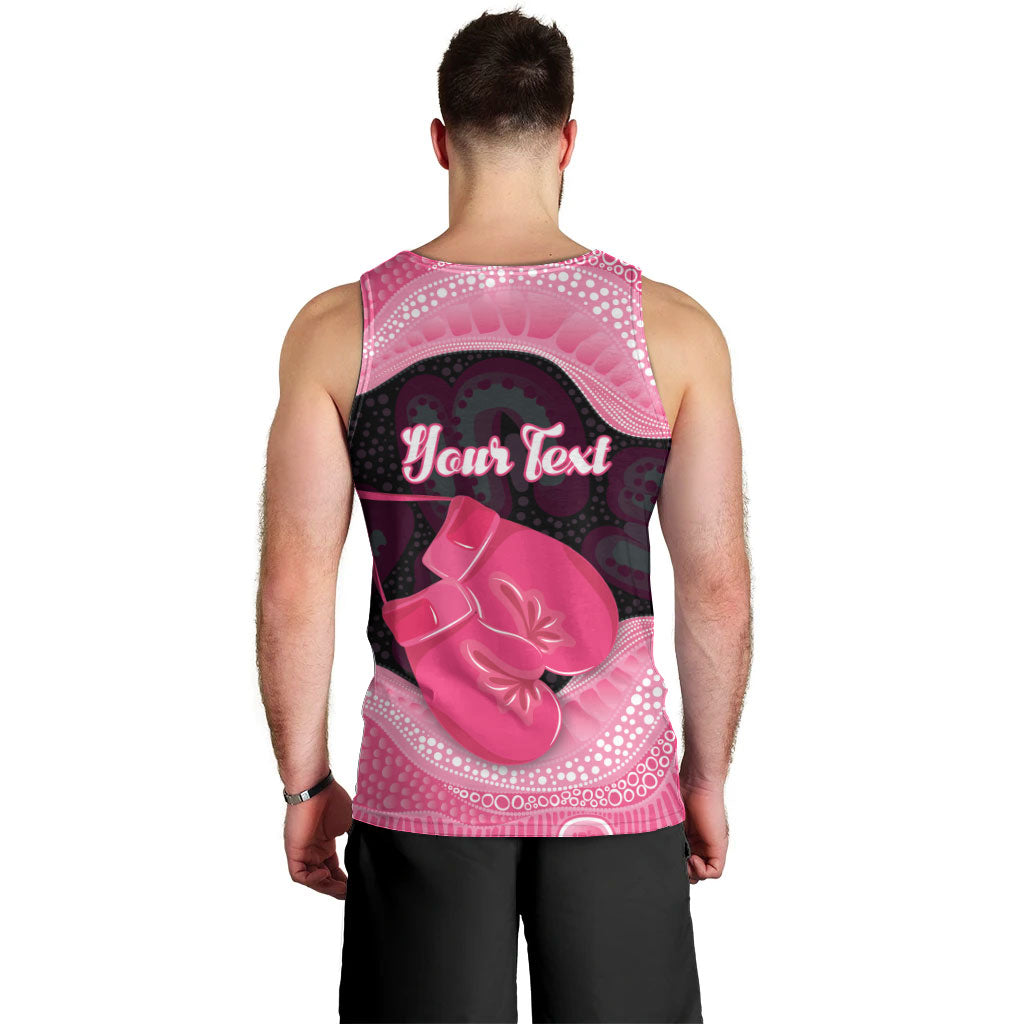 Personalised Australia Breast Cancer Support Men Tank Top Pink Cockatoo Fight Boxing Gloves Aboriginal Art