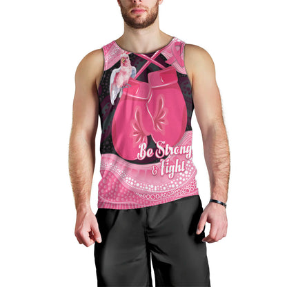Personalised Australia Breast Cancer Support Men Tank Top Pink Cockatoo Fight Boxing Gloves Aboriginal Art