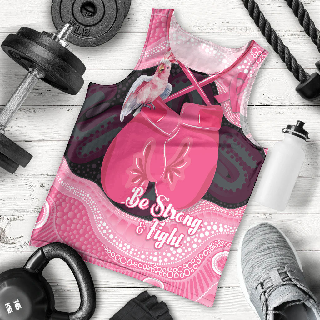 Personalised Australia Breast Cancer Support Men Tank Top Pink Cockatoo Fight Boxing Gloves Aboriginal Art