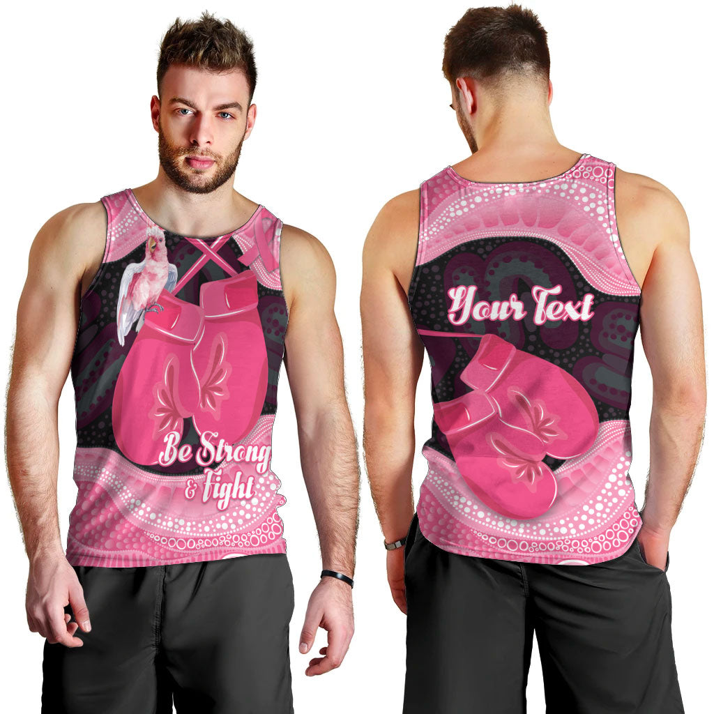 Personalised Australia Breast Cancer Support Men Tank Top Pink Cockatoo Fight Boxing Gloves Aboriginal Art