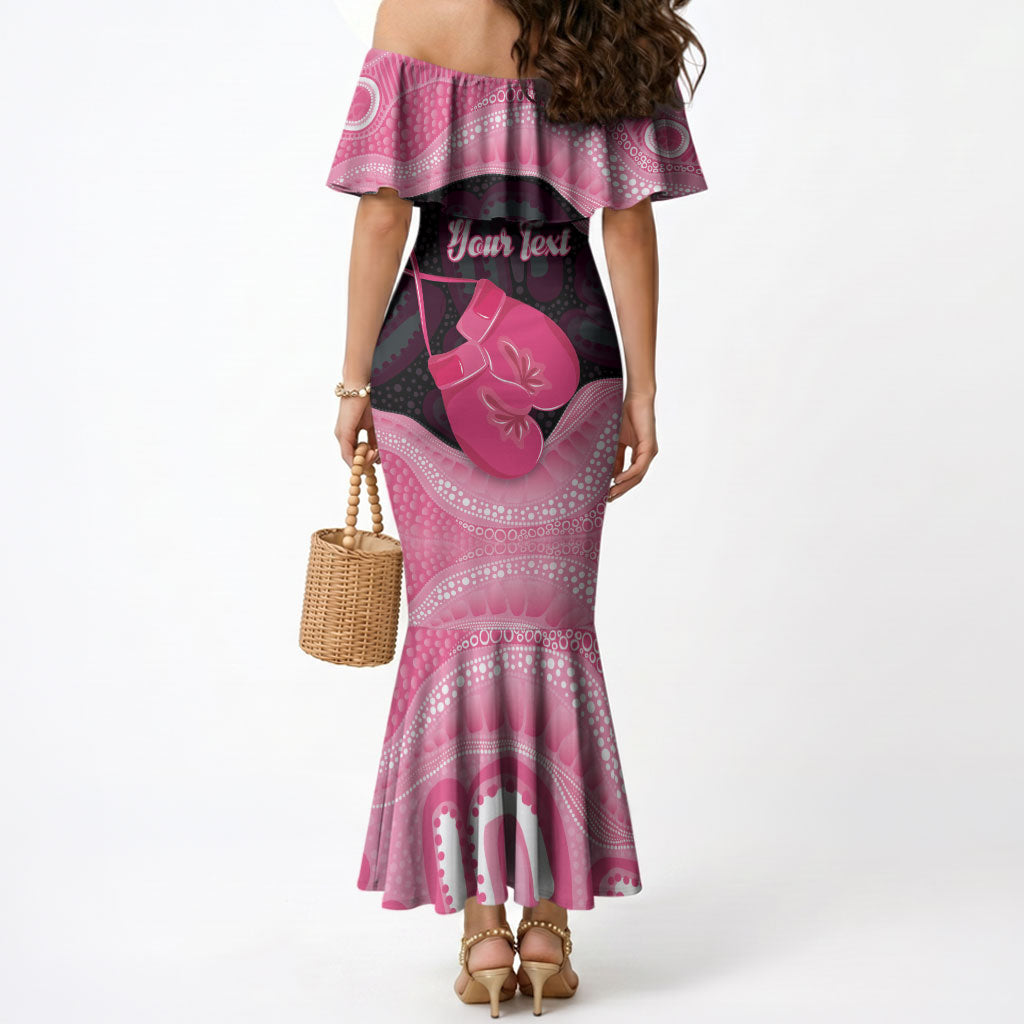 Personalised Australia Breast Cancer Support Mermaid Dress Pink Cockatoo Fight Boxing Gloves Aboriginal Art