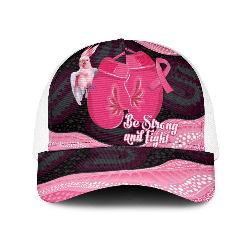 Australia Breast Cancer Support Mesh Trucker Cap Pink Cockatoo Fight Boxing Gloves Aboriginal Art