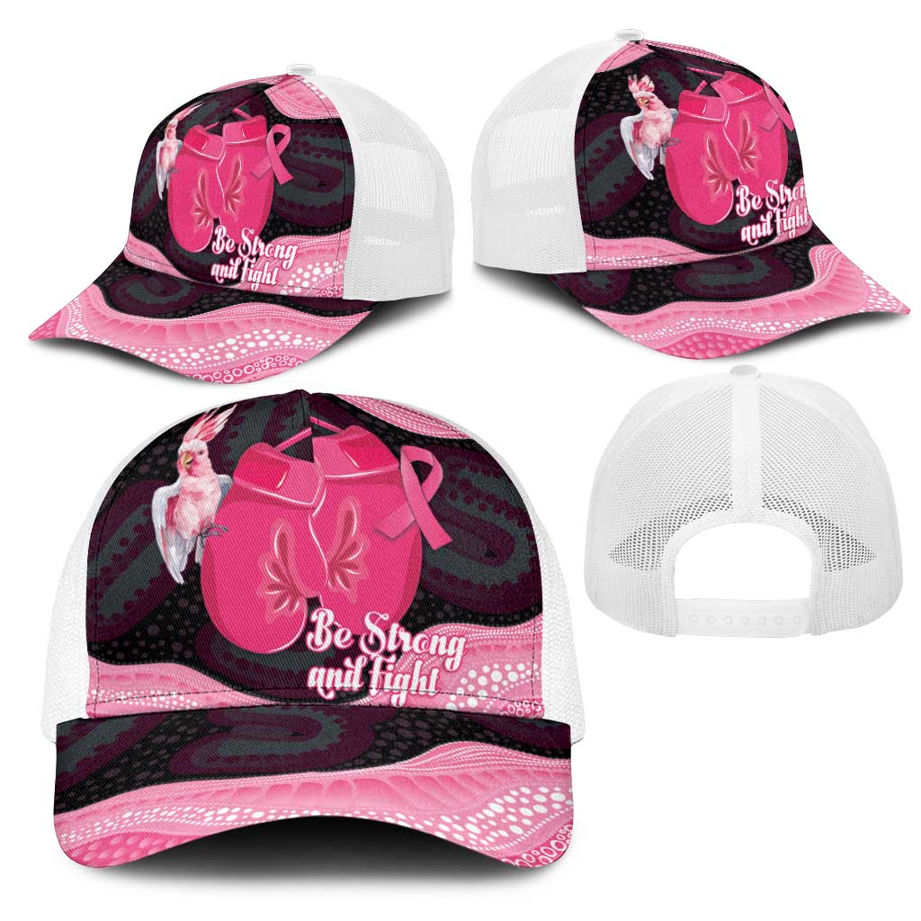 Australia Breast Cancer Support Mesh Trucker Cap Pink Cockatoo Fight Boxing Gloves Aboriginal Art