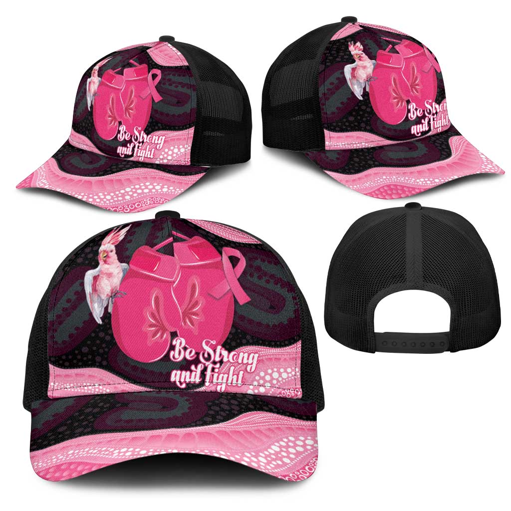 Australia Breast Cancer Support Mesh Trucker Cap Pink Cockatoo Fight Boxing Gloves Aboriginal Art