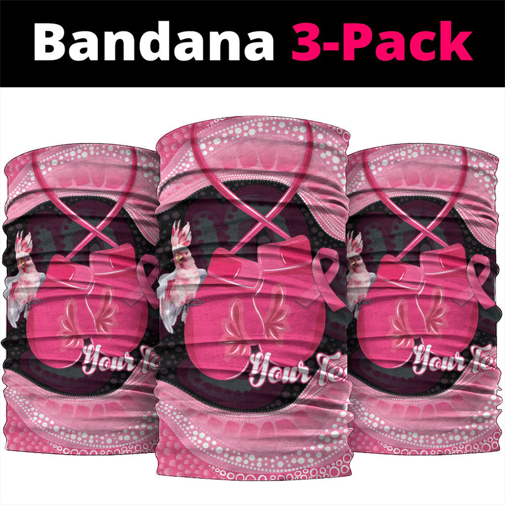 Personalised Australia Breast Cancer Support Neck Gaiter Pink Cockatoo Fight Boxing Gloves Aboriginal Art