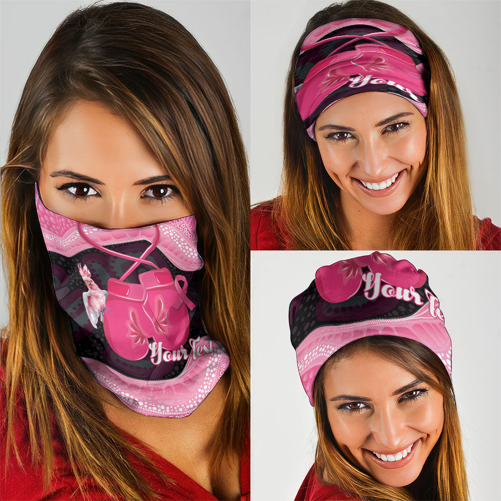 Personalised Australia Breast Cancer Support Neck Gaiter Pink Cockatoo Fight Boxing Gloves Aboriginal Art