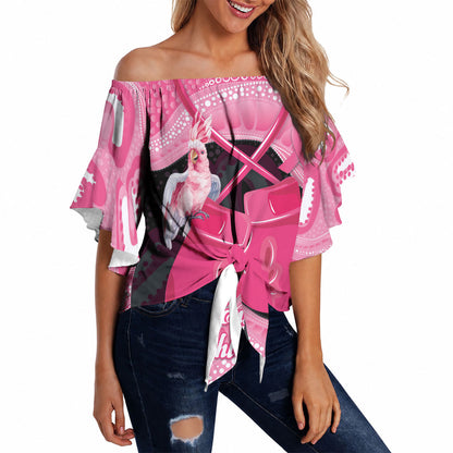 Personalised Australia Breast Cancer Support Off Shoulder Wrap Waist Top Pink Cockatoo Fight Boxing Gloves Aboriginal Art