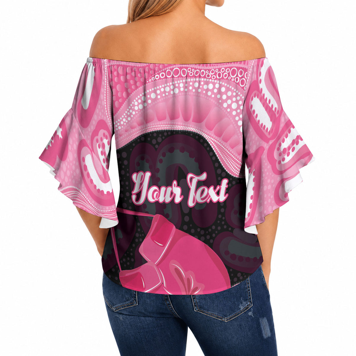 Personalised Australia Breast Cancer Support Off Shoulder Wrap Waist Top Pink Cockatoo Fight Boxing Gloves Aboriginal Art