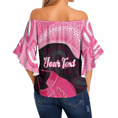 Personalised Australia Breast Cancer Support Off Shoulder Wrap Waist Top Pink Cockatoo Fight Boxing Gloves Aboriginal Art