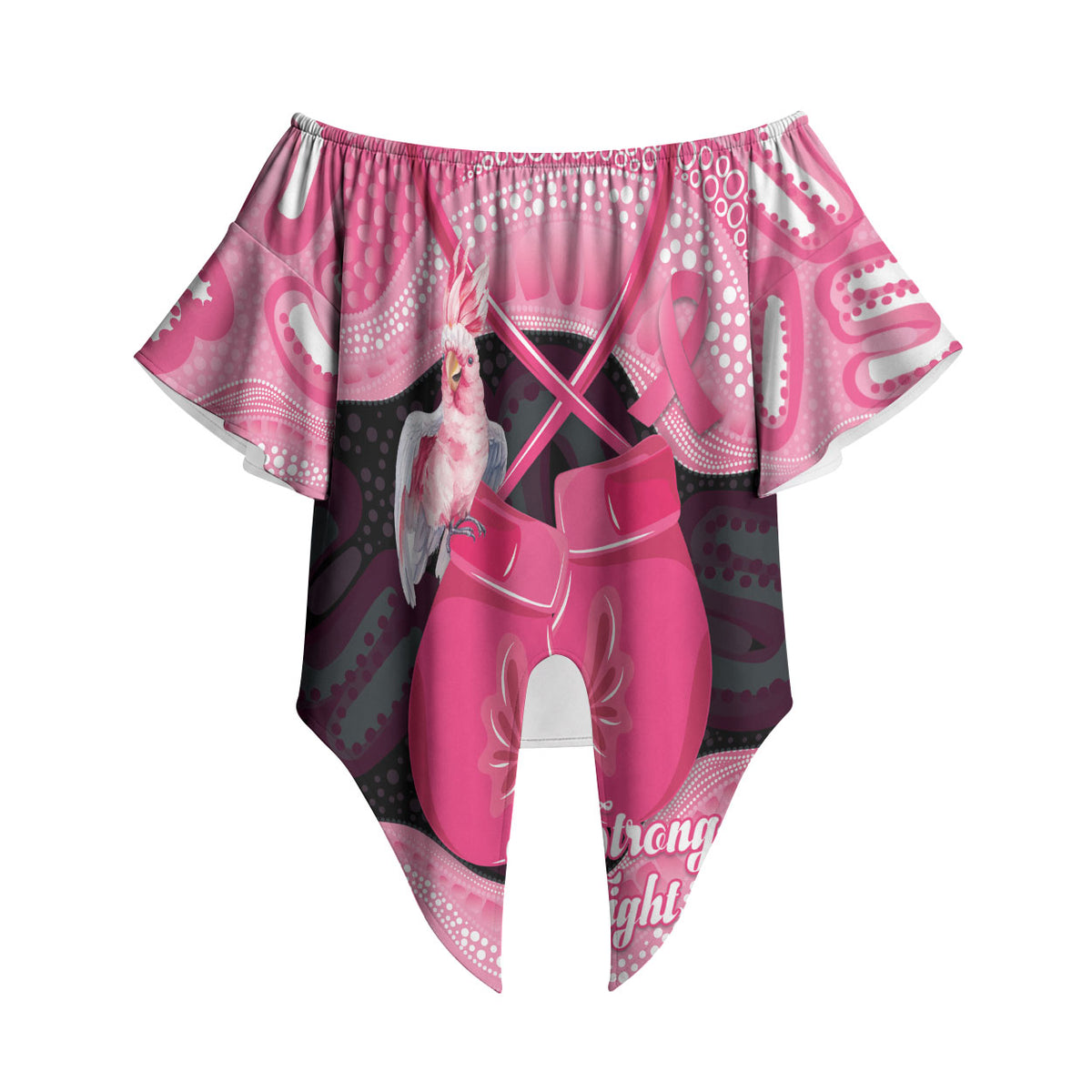 Personalised Australia Breast Cancer Support Off Shoulder Wrap Waist Top Pink Cockatoo Fight Boxing Gloves Aboriginal Art