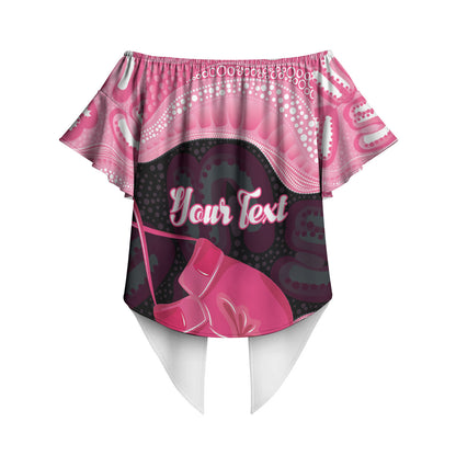 Personalised Australia Breast Cancer Support Off Shoulder Wrap Waist Top Pink Cockatoo Fight Boxing Gloves Aboriginal Art