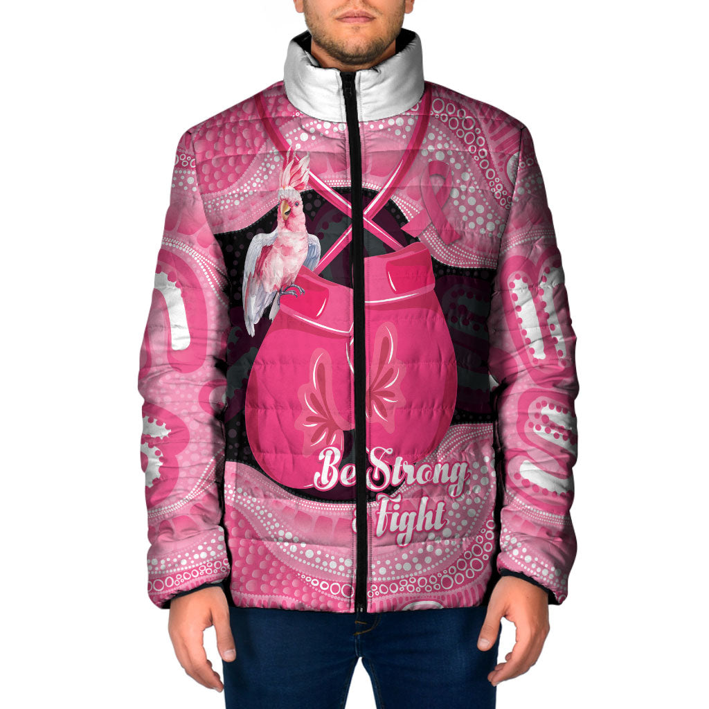 Personalised Australia Breast Cancer Support Padded Jacket Pink Cockatoo Fight Boxing Gloves Aboriginal Art