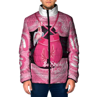 Personalised Australia Breast Cancer Support Padded Jacket Pink Cockatoo Fight Boxing Gloves Aboriginal Art