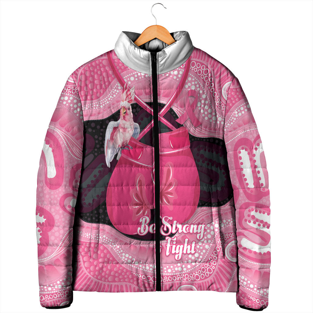 Personalised Australia Breast Cancer Support Padded Jacket Pink Cockatoo Fight Boxing Gloves Aboriginal Art