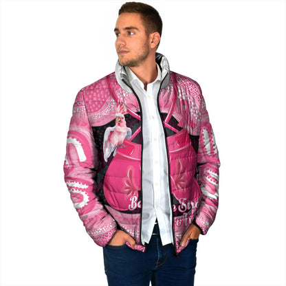 Personalised Australia Breast Cancer Support Padded Jacket Pink Cockatoo Fight Boxing Gloves Aboriginal Art