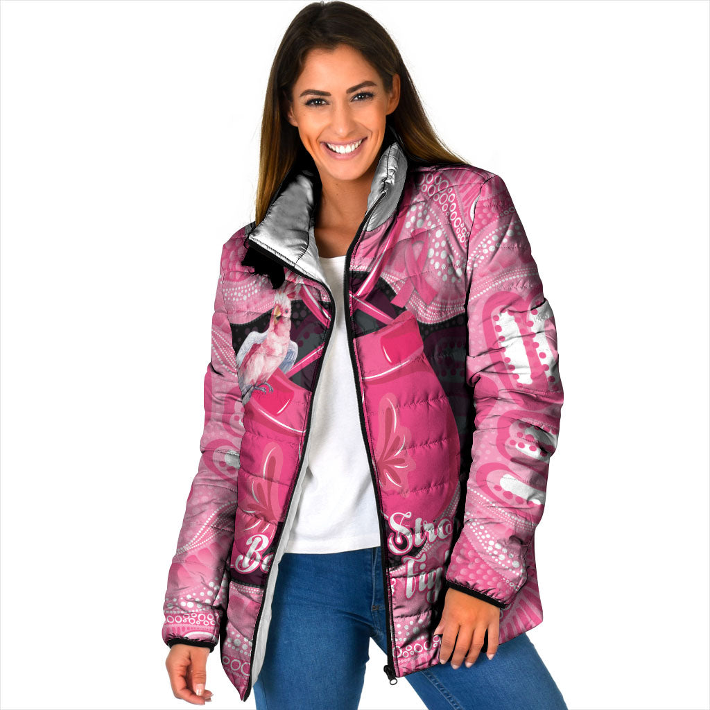 Personalised Australia Breast Cancer Support Padded Jacket Pink Cockatoo Fight Boxing Gloves Aboriginal Art