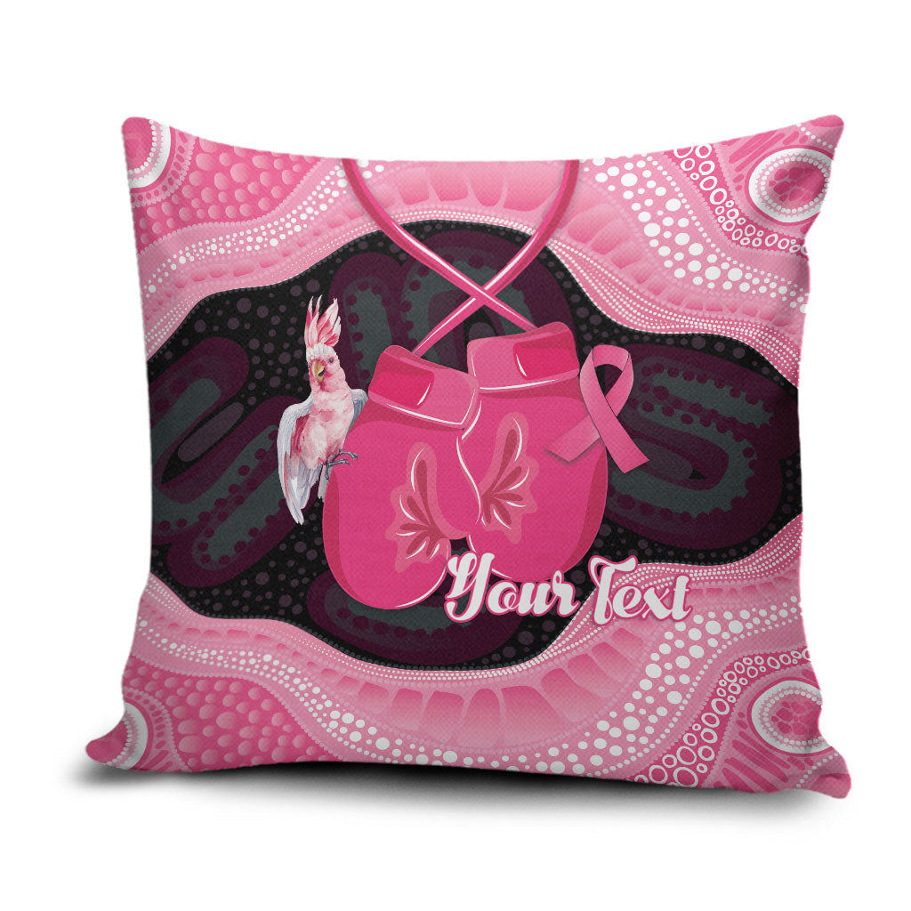 Personalised Australia Breast Cancer Support Pillow Cover Pink Cockatoo Fight Boxing Gloves Aboriginal Art