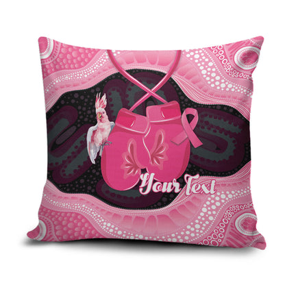 Personalised Australia Breast Cancer Support Pillow Cover Pink Cockatoo Fight Boxing Gloves Aboriginal Art
