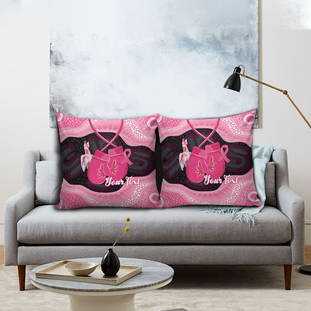 Personalised Australia Breast Cancer Support Pillow Cover Pink Cockatoo Fight Boxing Gloves Aboriginal Art