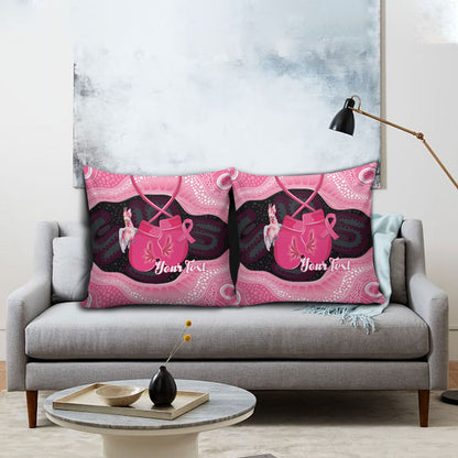 Personalised Australia Breast Cancer Support Pillow Cover Pink Cockatoo Fight Boxing Gloves Aboriginal Art