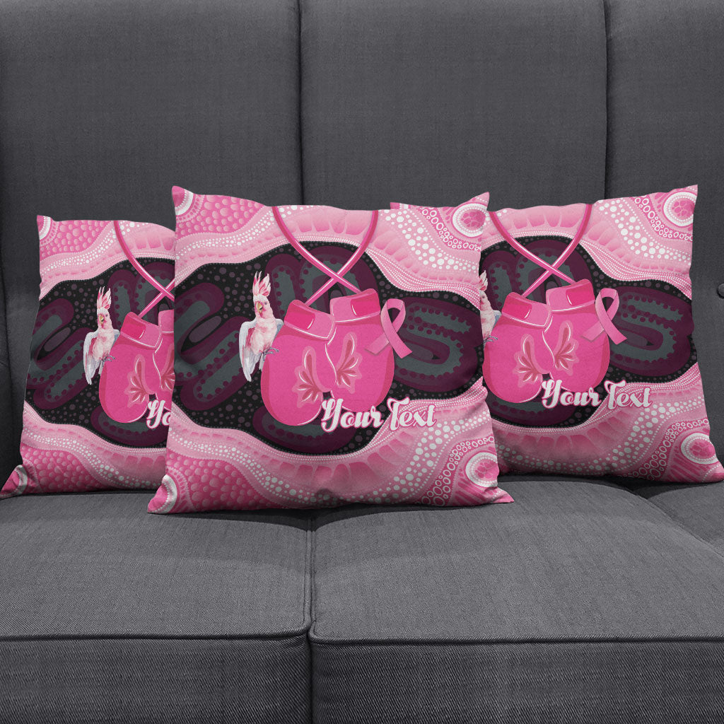 Personalised Australia Breast Cancer Support Pillow Cover Pink Cockatoo Fight Boxing Gloves Aboriginal Art