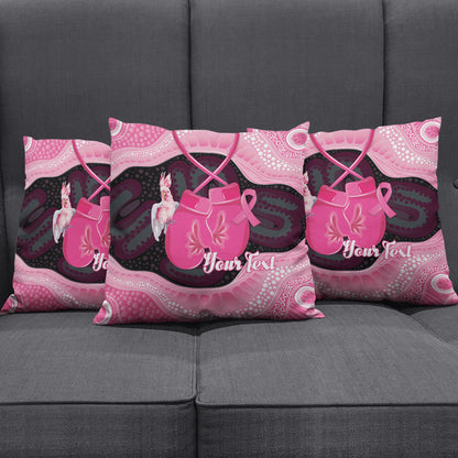 Personalised Australia Breast Cancer Support Pillow Cover Pink Cockatoo Fight Boxing Gloves Aboriginal Art