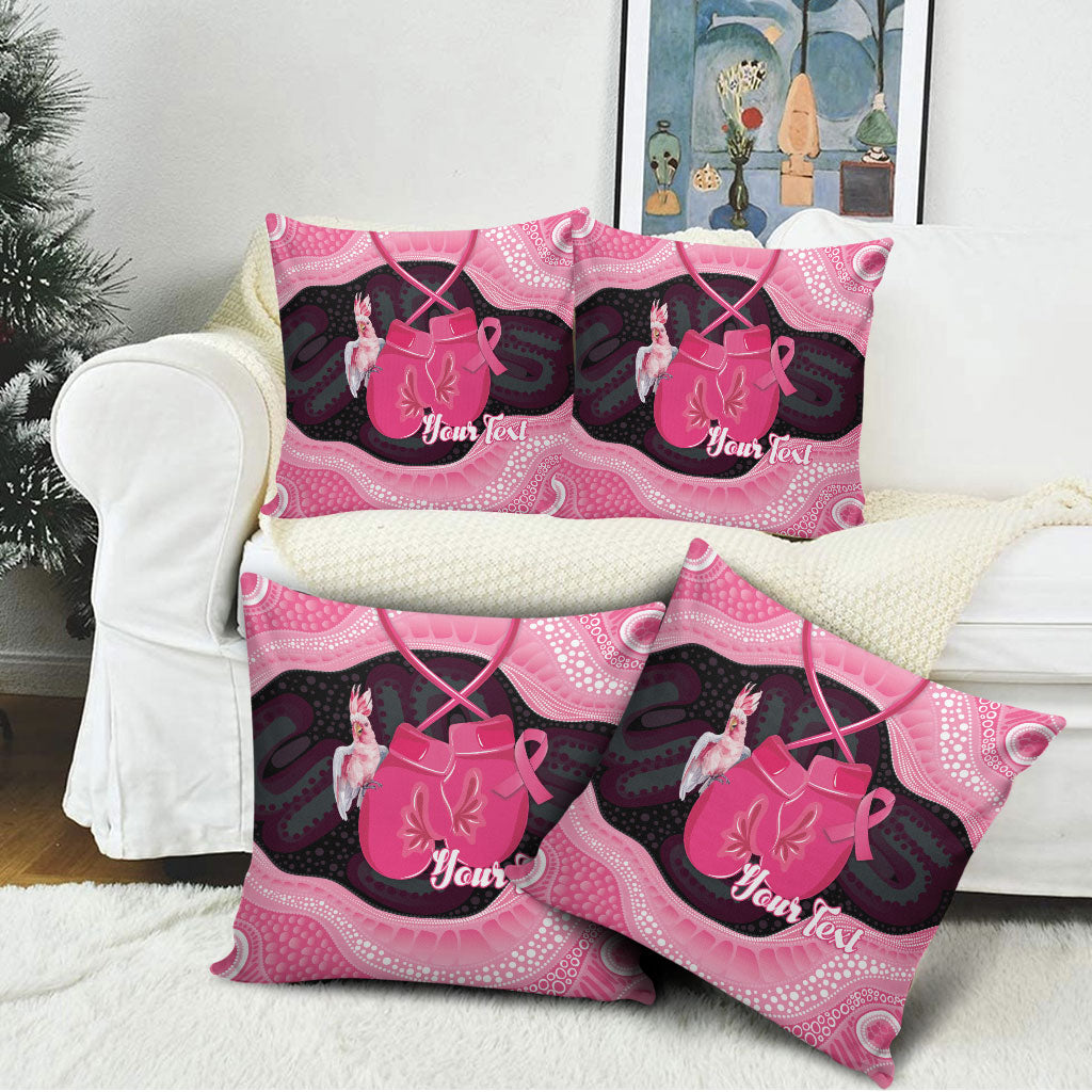 Personalised Australia Breast Cancer Support Pillow Cover Pink Cockatoo Fight Boxing Gloves Aboriginal Art
