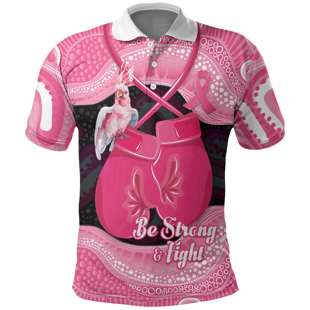 Personalised Australia Breast Cancer Support Polo Shirt Pink Cockatoo Fight Boxing Gloves Aboriginal Art