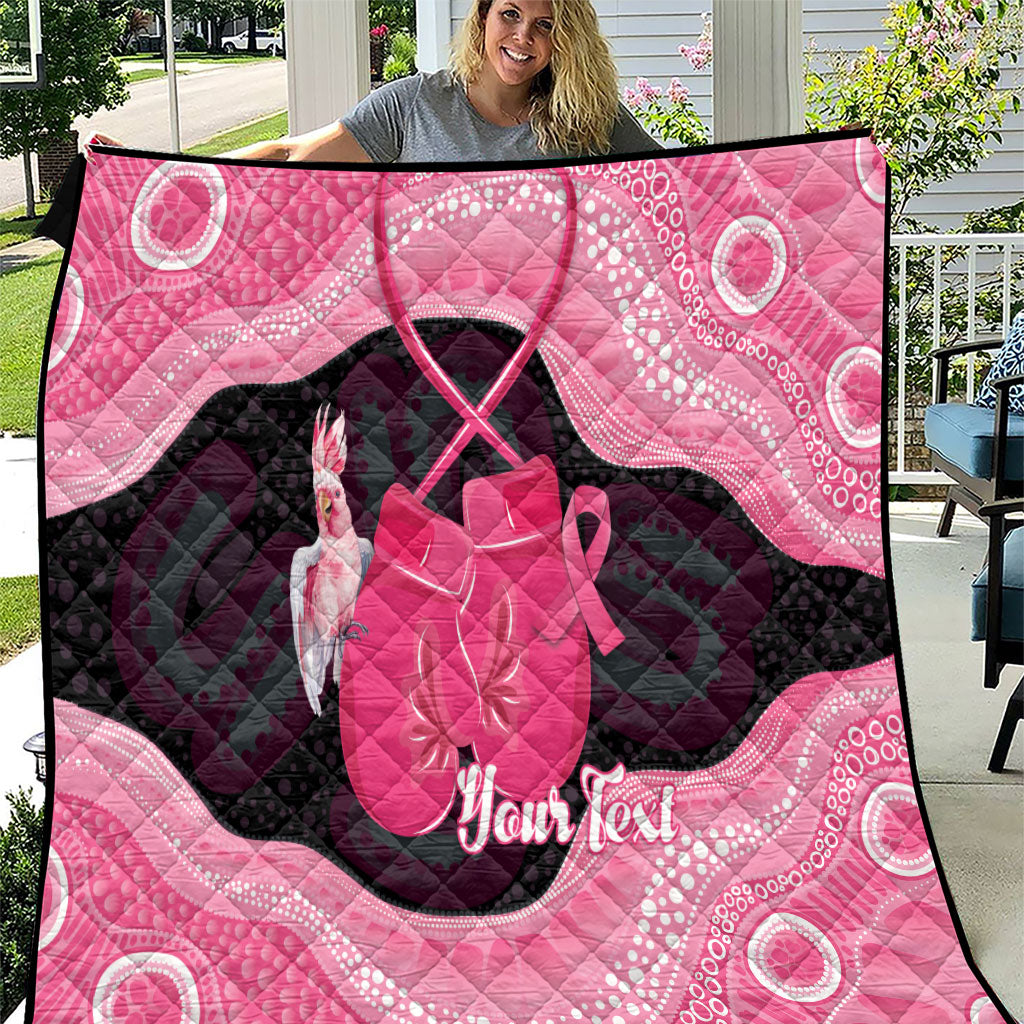 Personalised Australia Breast Cancer Support Quilt Pink Cockatoo Fight Boxing Gloves Aboriginal Art