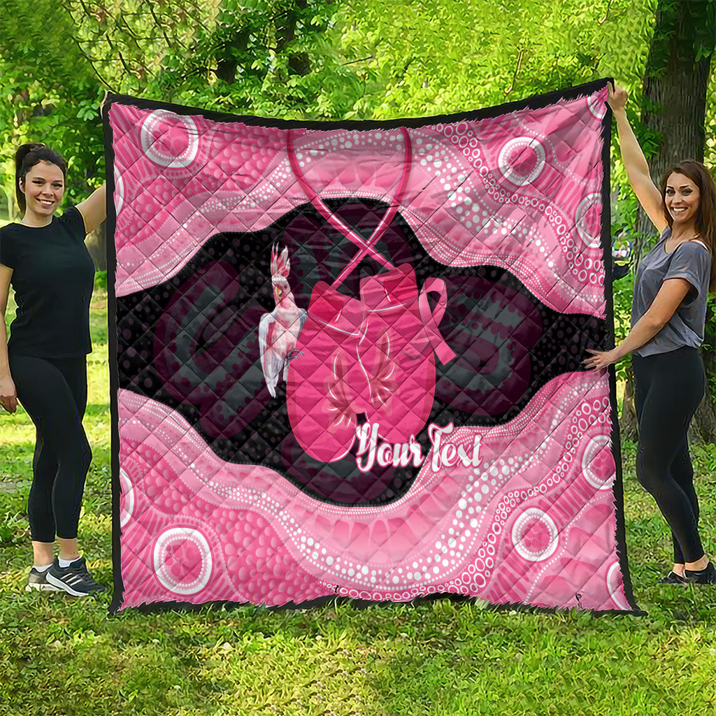 Personalised Australia Breast Cancer Support Quilt Pink Cockatoo Fight Boxing Gloves Aboriginal Art